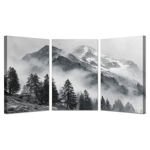 Impression sur toile paysage d'hiver triptyque encadré 30x45cm décoration murale grise