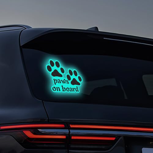 Image of 2pcs Reflective Paw Print Decal Dog Paws on Board Car Window Sticker Safety Warning Sign Stickers Funny Reflective Vinyl Stickers for Car Motorcycles Laptop (Mint Green)