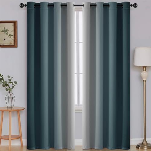 Image of SimpleHome Ombre Stone Blue to Grey White Curtains for Living Room 52Wx84L | Room Darkening Curtains for Bedroom,Gradient Light Blocking Curtain,Thermal Insulated Grommet Window Drapes,2 Panels,84 Inch