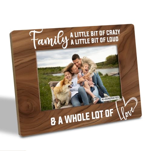 WQXHN Family Photo Frame for Home Decor A Little Bit of Crazy A Little Bit of Loud & A Whole Lot of Love Photo Frame Holds 4 x 6 Inch Photo Farmhouse Wooden Picture Frame Gift Family Room Decor