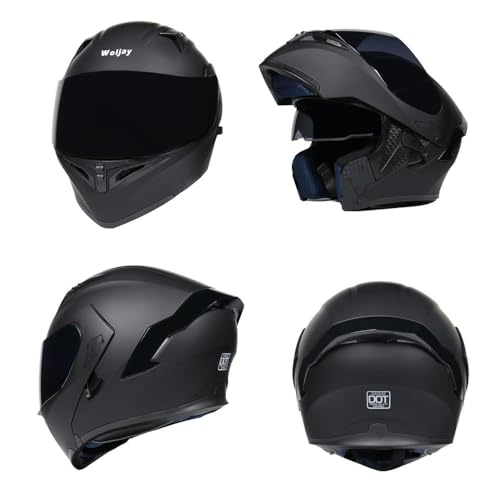 Woljay Integralhelm Klapphelm Motorrad Modularer Helm Motorrad Doppelvisier für Erwachsene Männer Frauen Moped Street Racing DOT / ECER22-05 Approved (Count Black Gold - Transparent Visor,L)