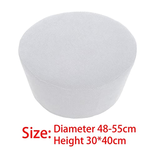 Qianly Ottoman Slipcover Stretch For Bedroom, Round Footrest Covers, Jacquard Fabric Soft Thick Foot Stool Cover, Solid Color, White #TOP2