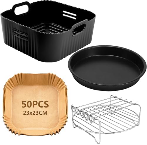 Moule En Silicone XXL 22 Cm Pour Friteuse à Air (Air Fryer) 5,5L à 7,3L - Réutilisable, Pliable, Pour Cosori, Moulinex, Tristar