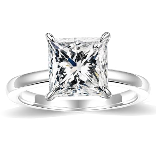 MOOSEA 2ct Princess Moissanite Engagement Rings for Women, 7 * 7MM D Color VVS1 Clarity Lab Created Diamond Rings 18K White Gold Vermeil 4 Claw Solitaire Moissanite Rings for Women