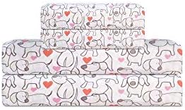 Elite Home Products Microfiber 90 GSM Whimsical Printed Deep-Pocketed Sheet Set, Hearts & Hounds, Queen