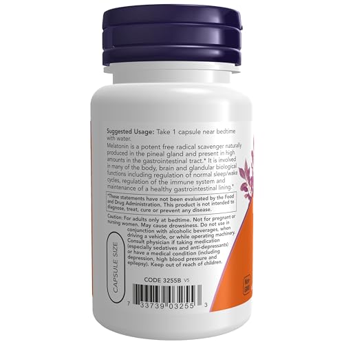 Image of NOW Foods Supplements, Melatonin 3 mg, Free Radical Scavenger*, Healthy Sleep Cycle*, 60 Veg Capsules