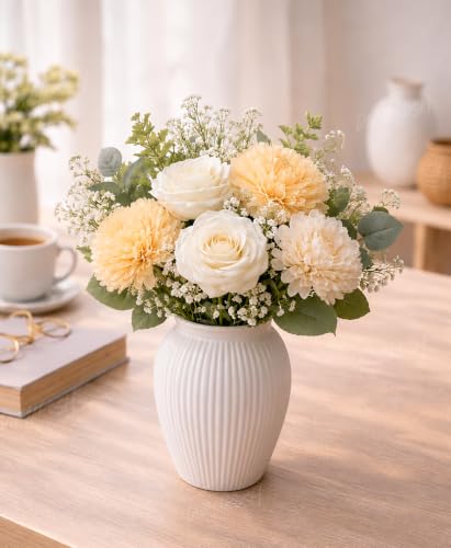 Image of Divyakosh Artificial Flowers for Home Decoration- Flora for Decor| Artificial Flowers for Vase (VASE NOT Included) Home Decor Items, Artificial Peach Dahlia & Rose Flowers Bunch for Vase