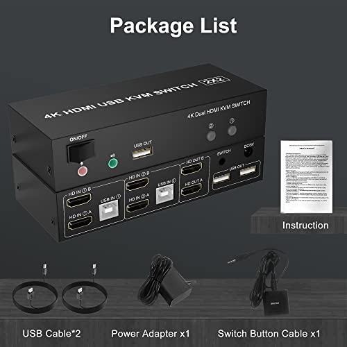 Dual Monitor Kvm Switch Hdmi 2 Port, 4K@60Hz Kvm Switch 2 Monitors 2 Computers With Audio Microphone Output And 3 Usb Ports, Pc Dual Monitor Keyboard Mouse Switcher #TOP7