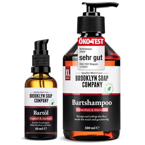 Bartpflege Set für Männer - Brooklyn Soap Company Beard Essentials Bundle - mit Bartöl 50 ml & Bartshampoo 300 ml - Tägliche Pflege & Reinigung für jeden Bart - Geschenkset