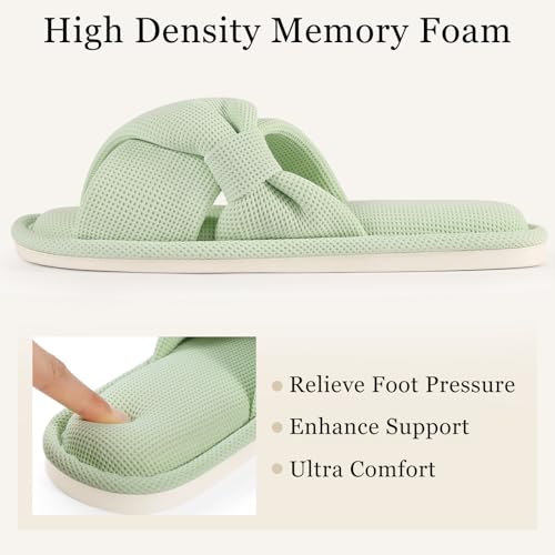 Image of Evshine Summer House Slippers for Women Corduroy Cross Bow Indoor Slippers Open Toe Slip On Bedroom Shoes with Memory Foam