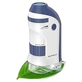 HUTACT Mini Mikroskop für Kinder mit Objektträger Set: 60x-135x LED Taschenmikroskop Tragbares Handmikroskop Bildungsgeschenk für Kinder Studenten Erwachsene Mikrobiologische Beobachtung - Marineblau