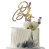 YUINYO Oh Baby Cake Topper -Gold Acrylic-Baby Shower Cake Topper For Baby Showers and Gender Reveal Parties for Boys and Girls