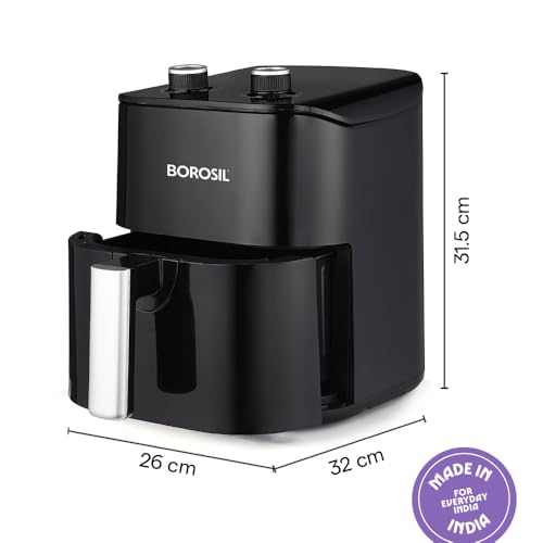 Image of Borosil 4.5 L Best 1380W Air Fryer | 4 in 1 Function with QuickFry Technology, Auto Off Function | Air Fryer for Bake, Grill, Roast, Reheat etc. | 90% Less Oil | 2 Year Warranty | Black