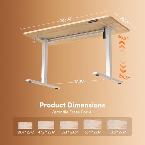 Image of FEZIBO 40 x 24 Inchs Electric Standing Desk, Height Adjustable, Sit Stand Up, Computer Office Desk with Splice Board, White Frame /Maple Top