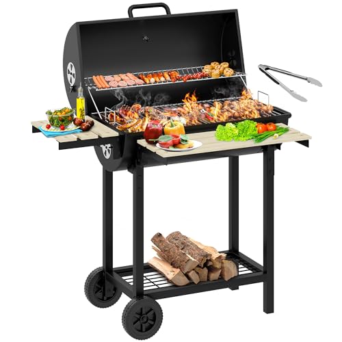 YITAHOME L Barbacoa ahumadora de carbón, parrilla portátil con bandeja de carbón ajustable en altura y medidor de temperatura para fiestas, camping, patio, jardín, viene con pinzas de cocina