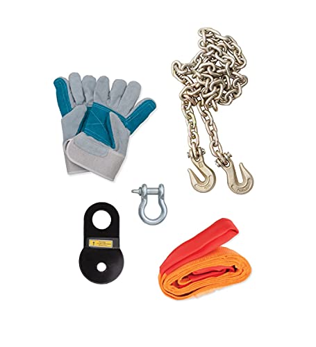 RAMPAGE PRODUCTS Recovery Winch Accessory Kit | Black, Tree Trunk Protector, Snatch Block and Shackle Kit, Choker Chain, and Heavy Duty Work Gloves | 86630 | Universal Fit