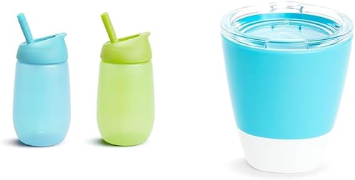 Munchkin Simple Clean Vaso para niños pequeños con popote de fácil limpieza, 10 onzas, paquete de 2, azulverde y Splash Vaso abierto para niños