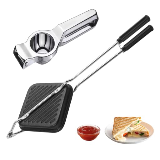 Non-Stick Sandwich Toaster for Gas Stove with Stainless Steel Lemon Squeezer | Double Non-Stick Coating | Gas Compatible Sandwich Maker | Toaster Pan + Lemon Juicer Combo-image-4