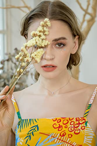 Lovve Sterling Silver Round 4Mm Bezel-Set Cubic Zirconia Solitaire Tiny Short Thin Choker Necklace For Women Girls W/Extender #TOP2