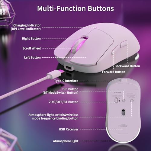 Image of ATTACK SHARKxMagic-Refiner G6 Wireless Gaming Mouse Tri-Modes Connection 2.4G /BT /USB-C 24000 DPI 1000Hz Polling Rate with Anti-Slip Grips,750mAh Battery Gaming Mice for Laptop /PC /Mac Gamer White