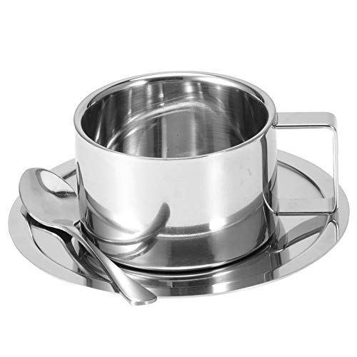 Nikou Juego de 3 Tazas de Café de Acero Inoxidable de Doble Pared,Cuchara,Platillo,Utensilios de Cocina,para Capuchino, Café, con Leche,Té(Plata,200ml) Nikou Juego de 3 Tazas de Café de Acero Inoxidable de Doble Pared,Cuchara,Platillo,Utensilios de Cocina,para Capuchino, Café, con Leche,Té(Plata,200ml)