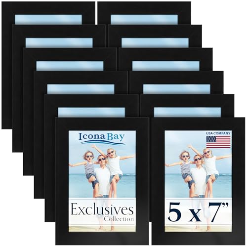 5x7 Picture Frames, Black, 12 Pack, Exclusives, Wood Composite Photo Frame