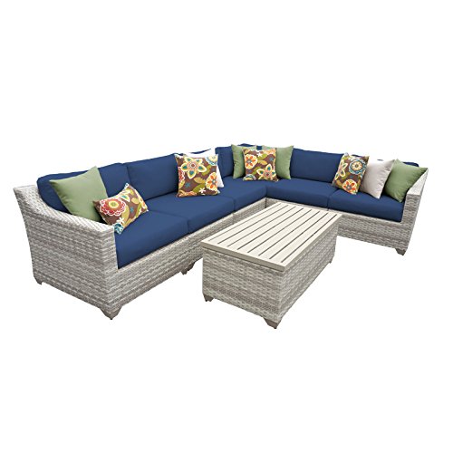 TK Classics FAIRMONT-07b-NAVY 7 Piece Outdoor Wicker Patio Furniture Set, Navy