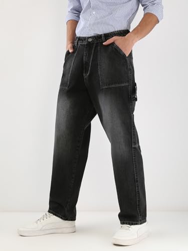 Image of Urbano Fashion Men's Loose Baggy Fit Cargo Carpenter Jeans with 6 Pockets Non-Stretchable