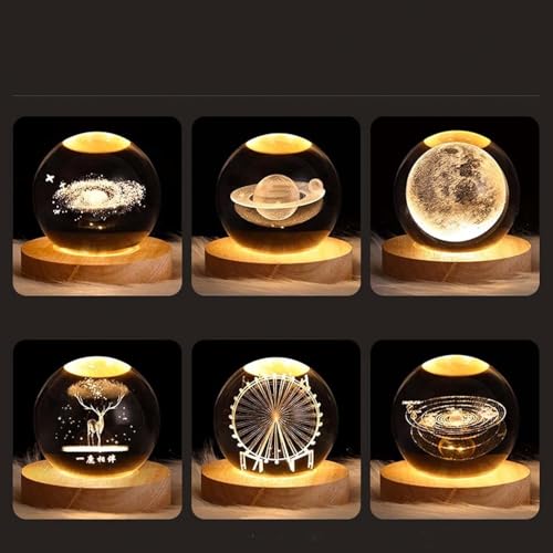 Luminária de Mesa Bola de Cristal em Vidro Luz LED Noturna 3D Design Céu Estrelado Galáxia Base de M