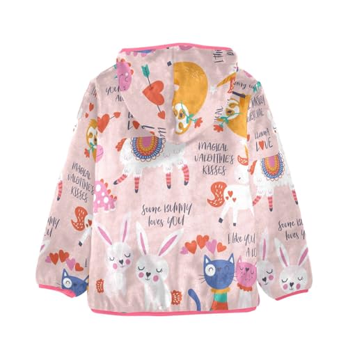 OTVEE Cute Animals in Love Llama Sloth Pink Kids Hoodie Jacket Fall Spring Full Zip Warm Outwear Coat2