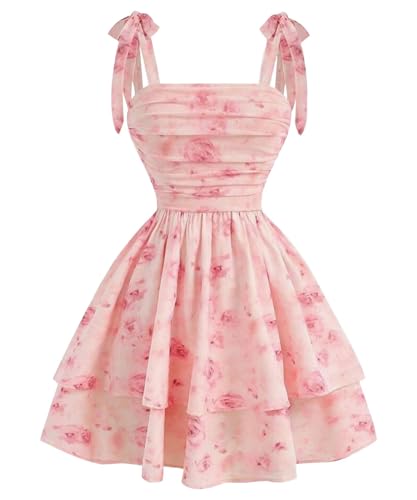 Flower Print Chiffon Homecoming Dresses 2025 Bow Shoulder Cake Prom Dress Teens Summer Mini Gown3