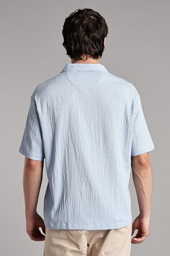 Image of FYLTR Men's Solid Textured Relaxed Fit Shirt - Half Sleeves | Cuban Collar | Comfortable Fit | Summer Shirts