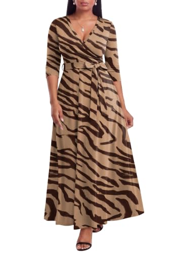 Image of FANDEE Plus Size Maxi Dress for Women Casual Summer Sundress V-Neck 3 /4 Sleeve