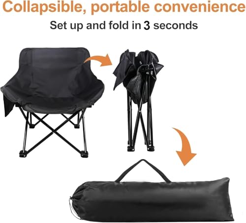 Image of Garden Art GACCBL1491-1 Camping Folding Chair with Carry Bag | Lightweight Portable Outdoor Chair | Garden Picnic Travel Seating (Black, Oversized)