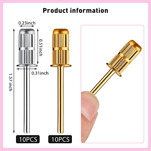 20 Pieces Replacement Nail Drill Bits Heads Nail Drill Bits Sanding Band Shaft For Electric File Nail Sanders Manicure Pedicures (Silver, Gold) (Silver, Gold) #TOP1