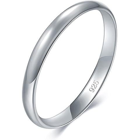BORUO 925 Sterling Silver Ring High Polish Plain Dome Tarnish Resistant Comfort Fit Wedding Band 2mm Ring Size 7 Cover