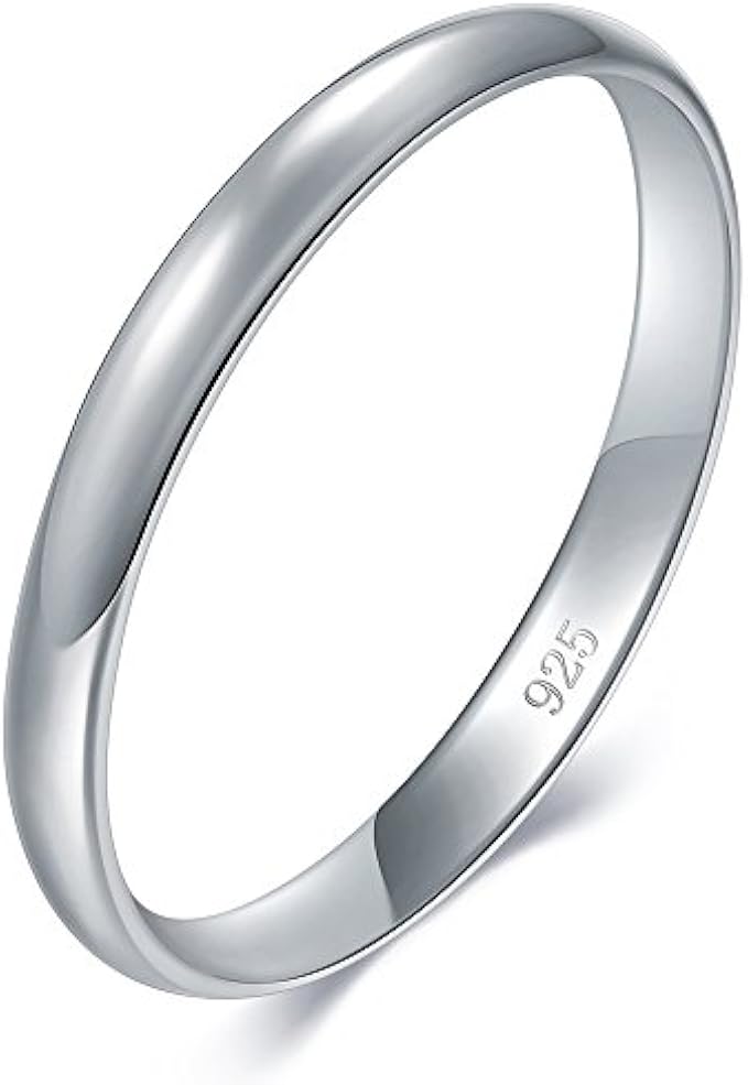 BORUO 925 Sterling Silver Ring High Polish Plain Dome Tarnish Resistant Comfort Fit Wedding Band Gifts for Special Occasions 2mm 3mm Ring Size 4-12