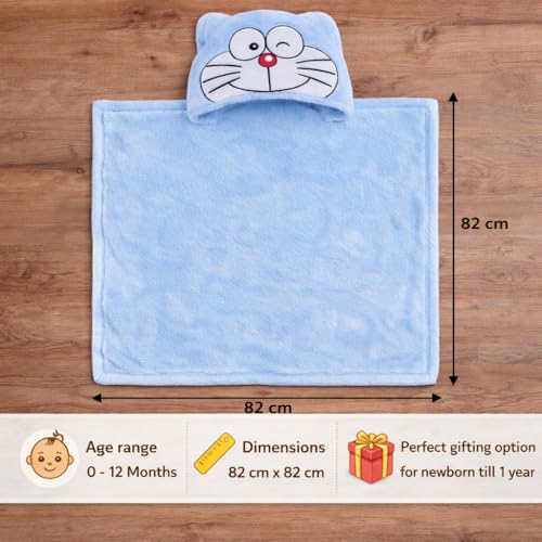Image of First KickFirst Kick New Born Baby Blanket Pack of Super Soft Bathrobe Wrapper Bath Towel for Boys, Girls, Babies (Sky Blue Smiley, Length 82 cm x Width 82 cm, 0-12 Months)