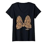 Womens Disney Minnie Mouse Leopard Print Bow V-Neck T-Shirt