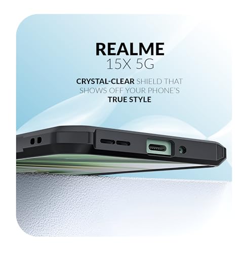 Image of Back Cover Case + Screen Protector for Realme 15x 5G | Transparent Black | TPU & PC Anti Yellow Mobile Phone Case Cover for Realme 15 x /Realme 15x 5G | 360 Degree Protection