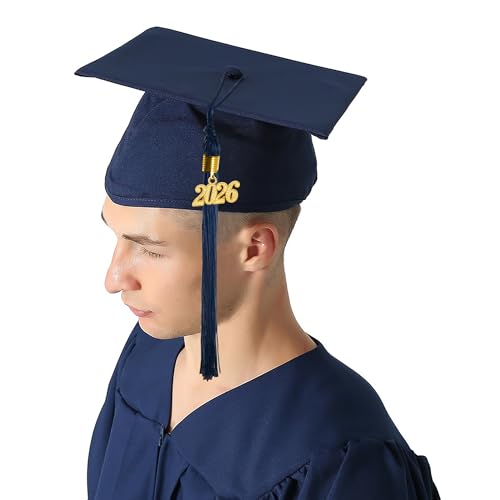 GraduationMall Abschluss Talar Doktorhut 2026 Abschlussoutfit für Abitur,Bachelor,Master,Akademische Robe mit Hut Schuluniformen Marineblau XXS