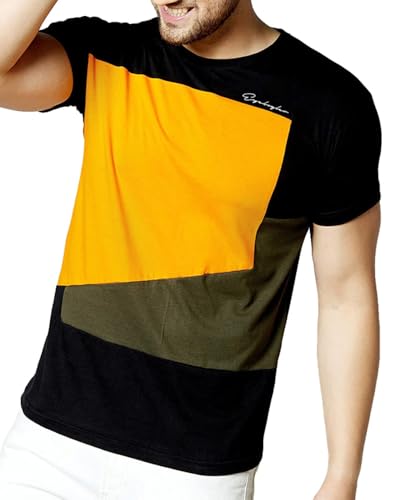 Image of Noble Monk Men Regular Fit T-Shirt | Round Neck | Half Sleeve | Self Design | Casual T Shirt for Men