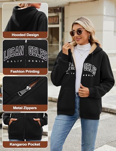 FemiChic Hoodie Damen Fleecejacke Jacke Herbst Winter Sweatjacke mit Kapuze Warm Damen-Jacken Pullover Gross Grössen Kapuzenpullover Sweatshirt mit Zipper(Schwarz,M)