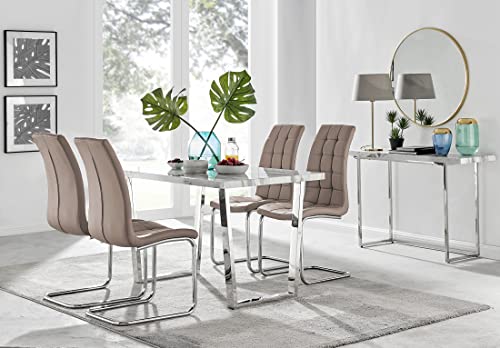 Image of Furniturebox UK Kylo White Marble Effect Dining Table & 4 Cappuccino Murano Chairs