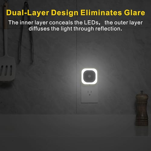 Image of YUNLEX 2 Pack Plug in Night Light with Motion Sensor & Dusk to Dawn Sensor, 3 Sensor Modes, Night Lights Plug into Wall, Auto ON /Off, Dimmable Nightlight for Bathroom, Stairs, Kitchen, Cool White
