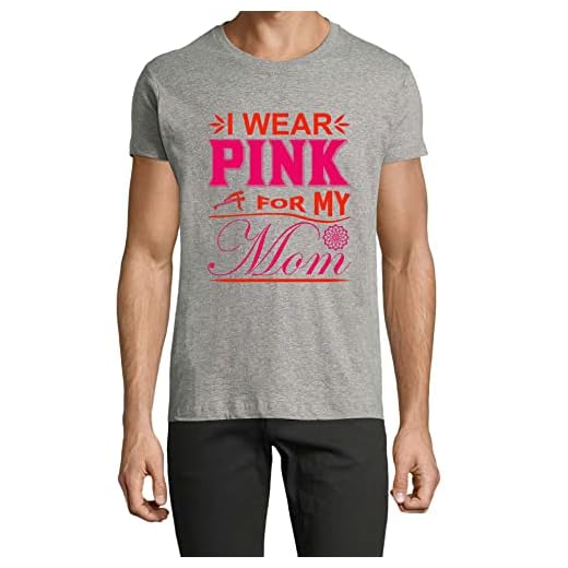 'I Wear Pink for My Mom' mors dag unisex toppar t-shirt tryckt grå, Grå, XL