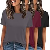 LOOKFACE 3 Pack Womens Basic T Shirts Summer Tops 2026 Short Sleeve Tees Comfy Casual Vacation Clothes
