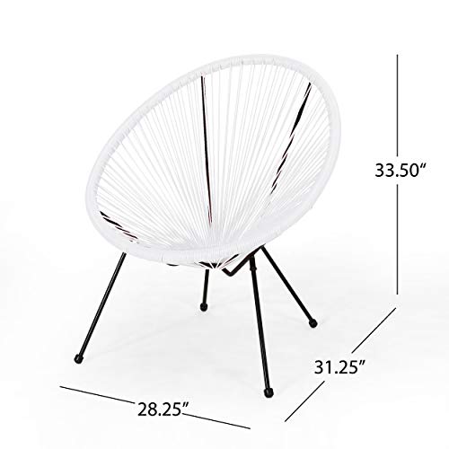 Great Deal Furniture GDFStudio Outdoor Hammock Weave Chair with Steel Frame (Set of 2) - White and Black Finish - Thumbnail 3