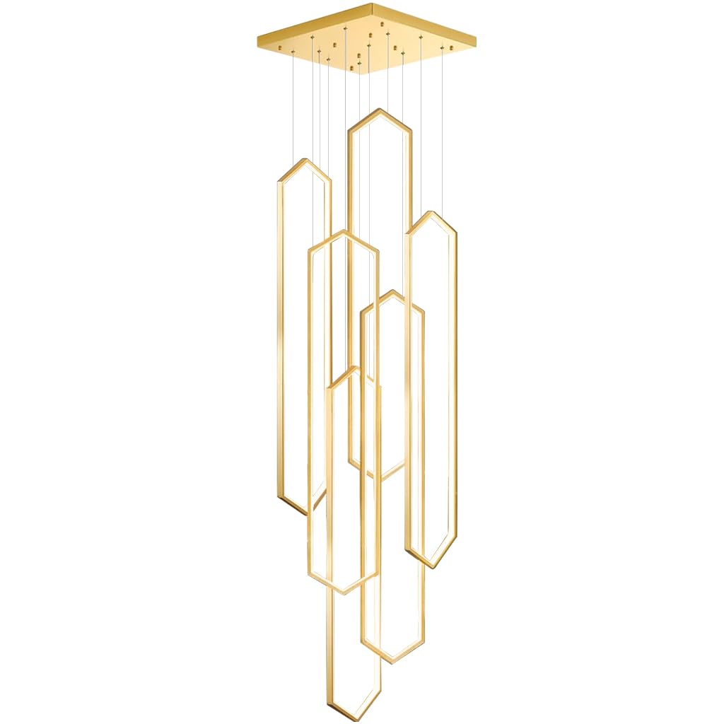 HXYSXHJUO Modern Cluster Chandelier, LED Dimmable Pendant Light with Remote Control, Adjustable Hanging Cord, High Ceiling Lighting Fixture for Stairwell or Foyer