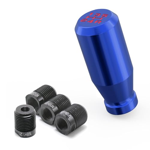 Amazing AUTO Blue Aluminum Weighted Shift Knob – Universal 5 Speed Manual Gear Shifter with Metal Thread Adapters – Ergonomic Car Interior Upgrade